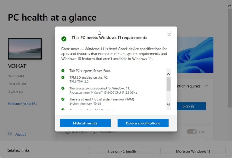 microsoft windows 10 health check